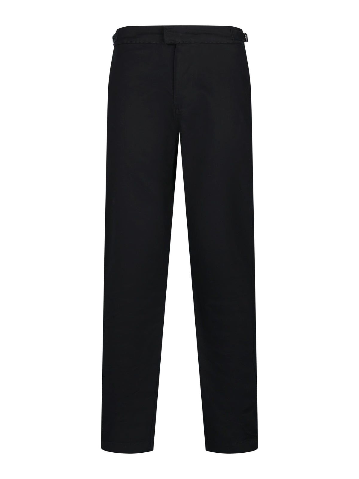 Men's straight-leg black trousers, front view