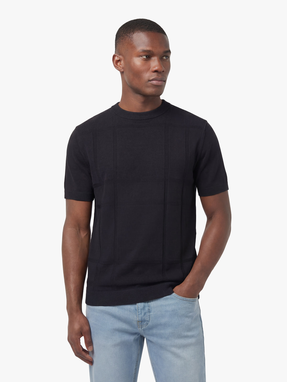 Men's black jumper with crew neck, detail view 1