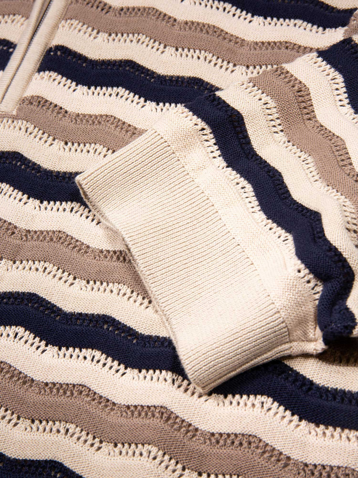 Men's navy jumper with half-zip neck, detail view 2
