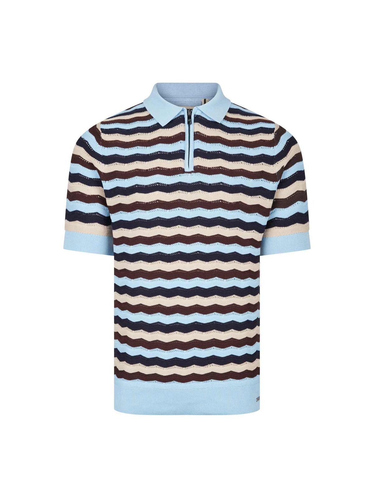 Men's blue jumper with half-zip neck, front view