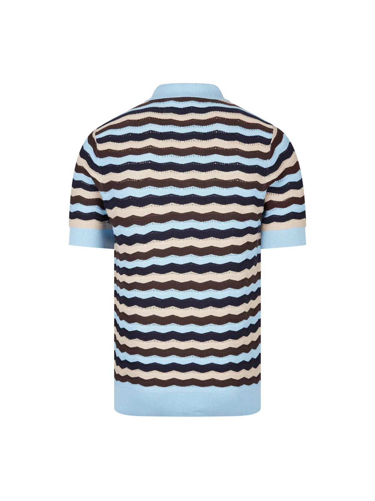 Men's blue jumper with half-zip neck, back view