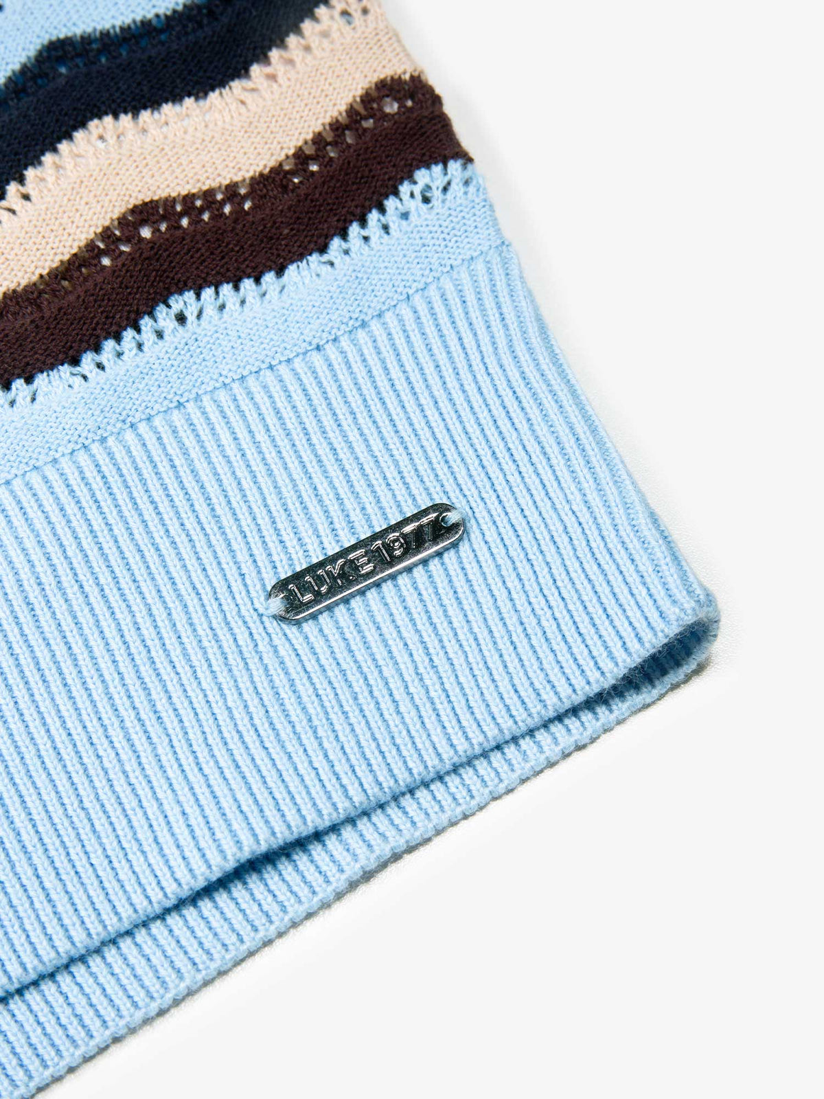 Men's blue jumper with half-zip neck, detail view 3