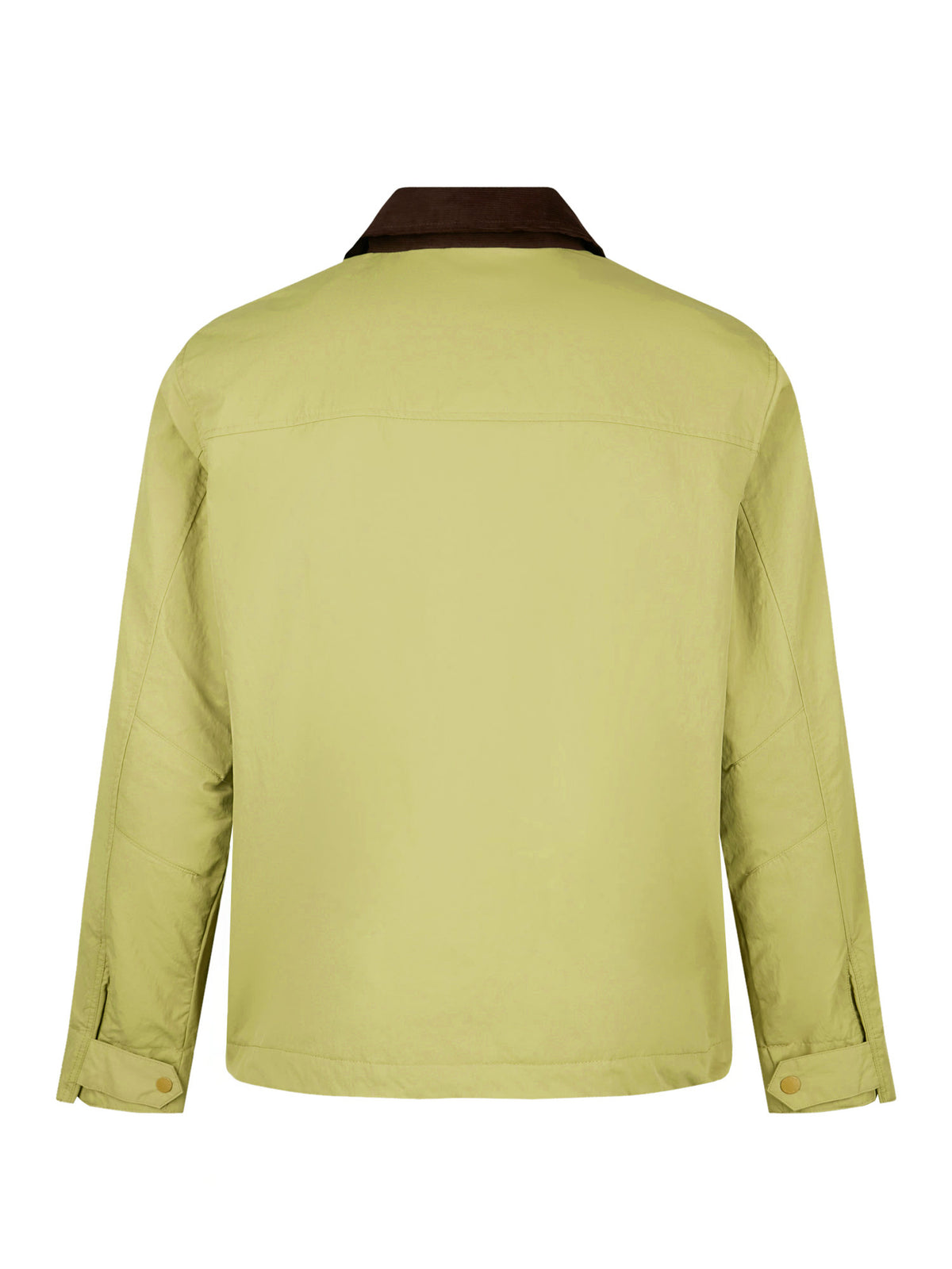 Men's green jacket with zip-up front and chest pocket, side view