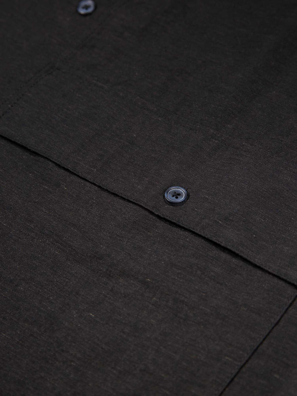 Men's relaxed-fit black shirt with button-up front, detail view 3