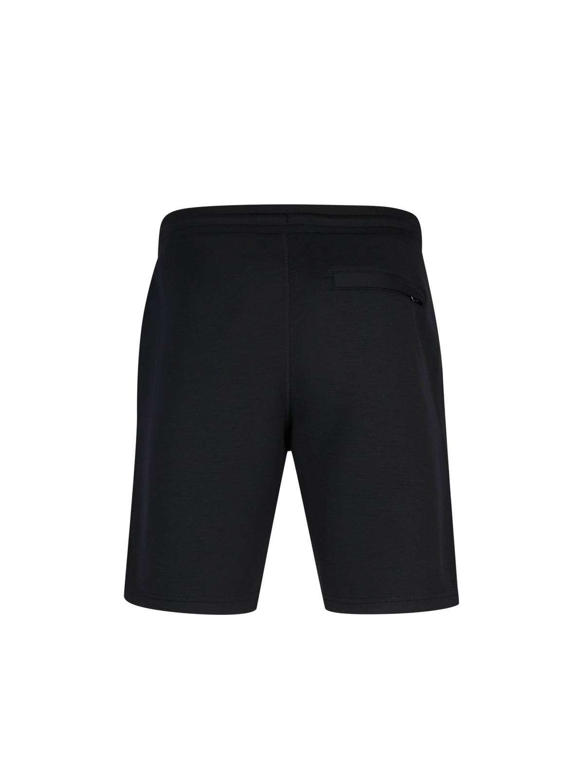 Men's black shorts with drawstring waistband, back view