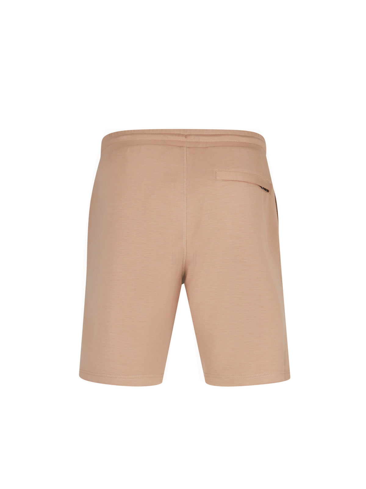 Men's beige shorts with drawstring waistband, back view