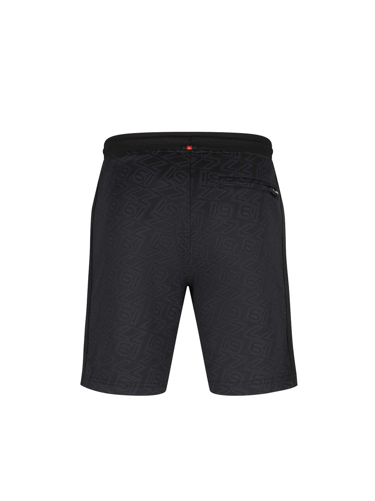Men's black shorts with drawstring waistband, back view