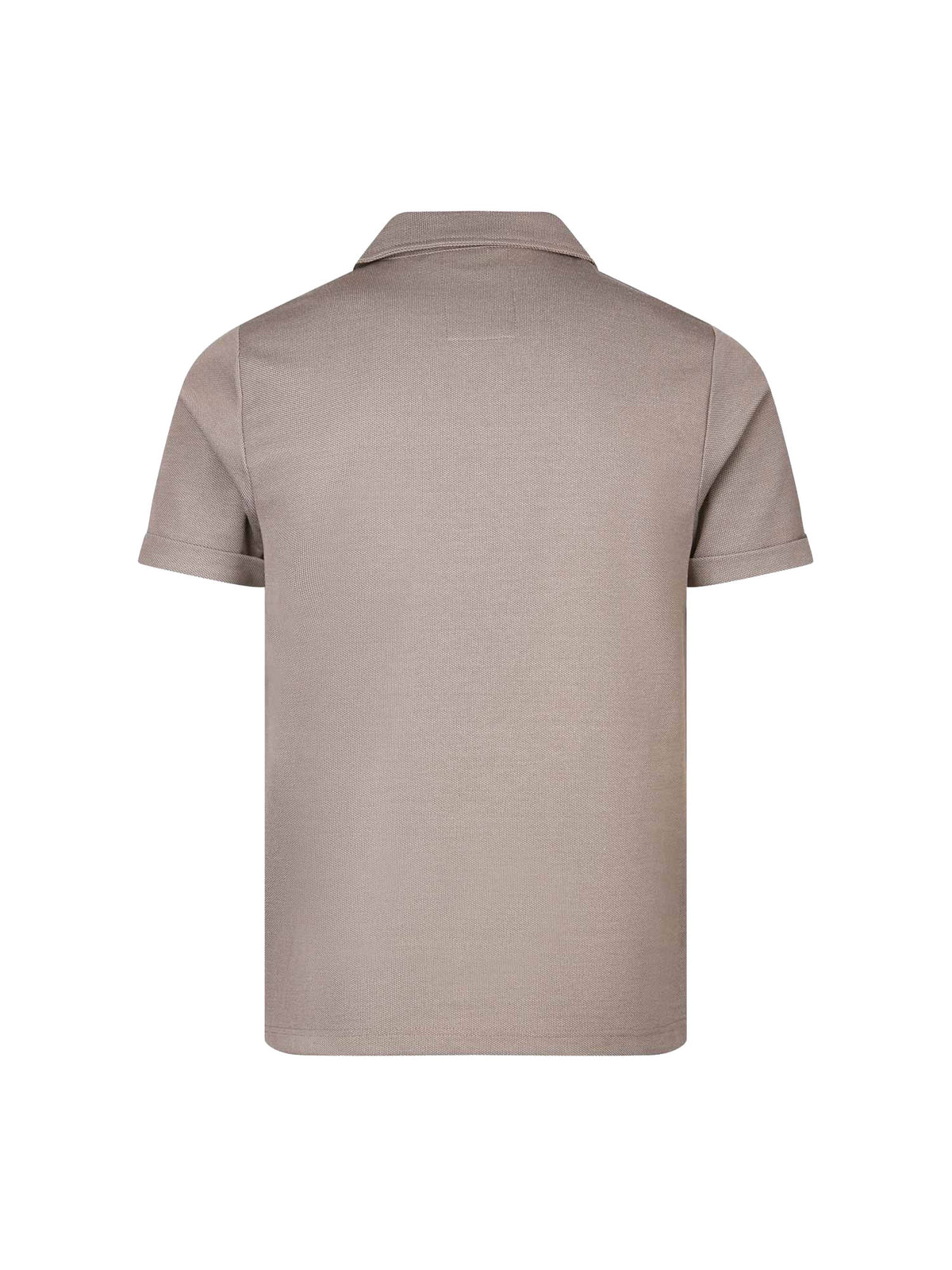 Men's brown polo shirt with polo collar, side view