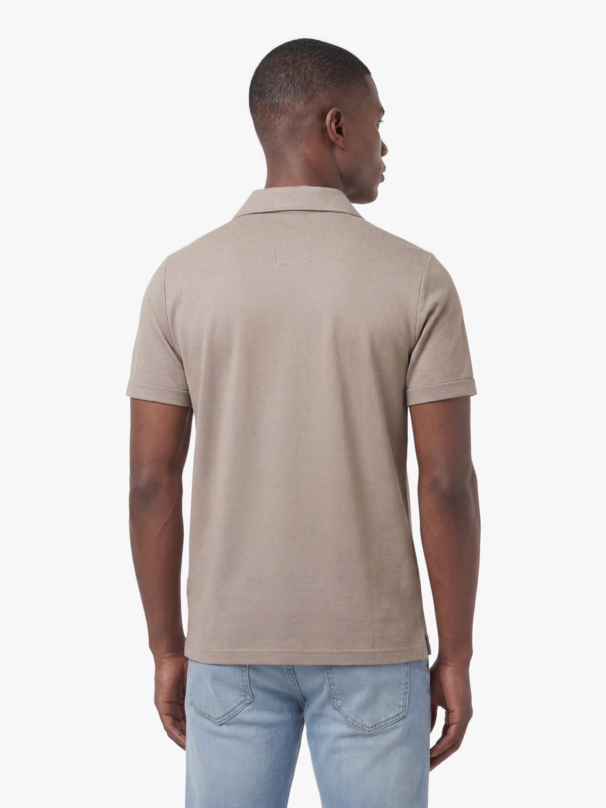 Men's brown polo shirt with polo collar, front view