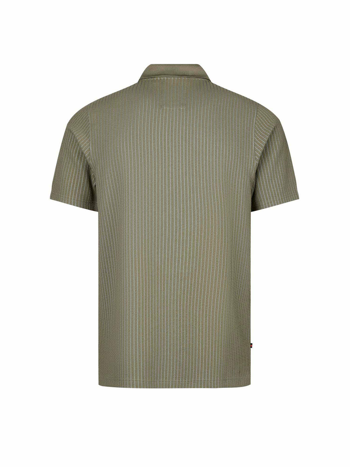 Men's green polo shirt with polo collar, back view