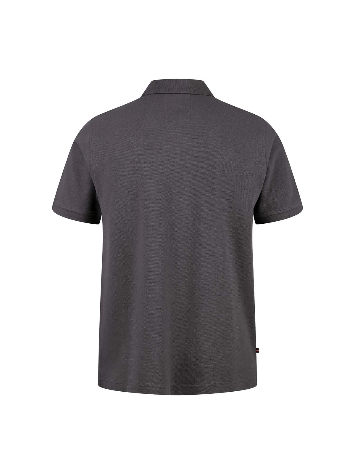 Men's grey polo shirt with polo collar, side view