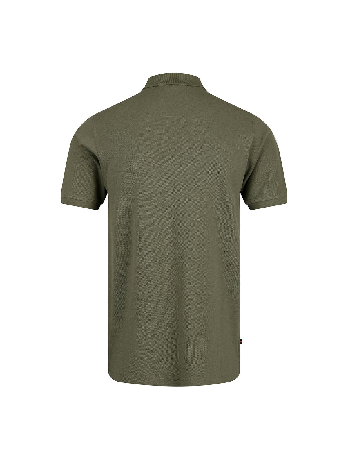 Men's green polo shirt with polo collar, side view