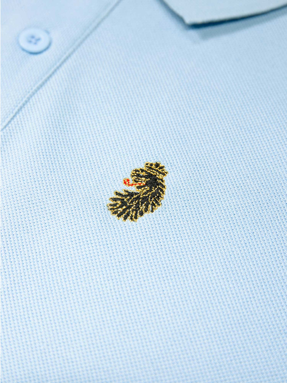 Men's blue polo shirt with polo collar, detail view 2