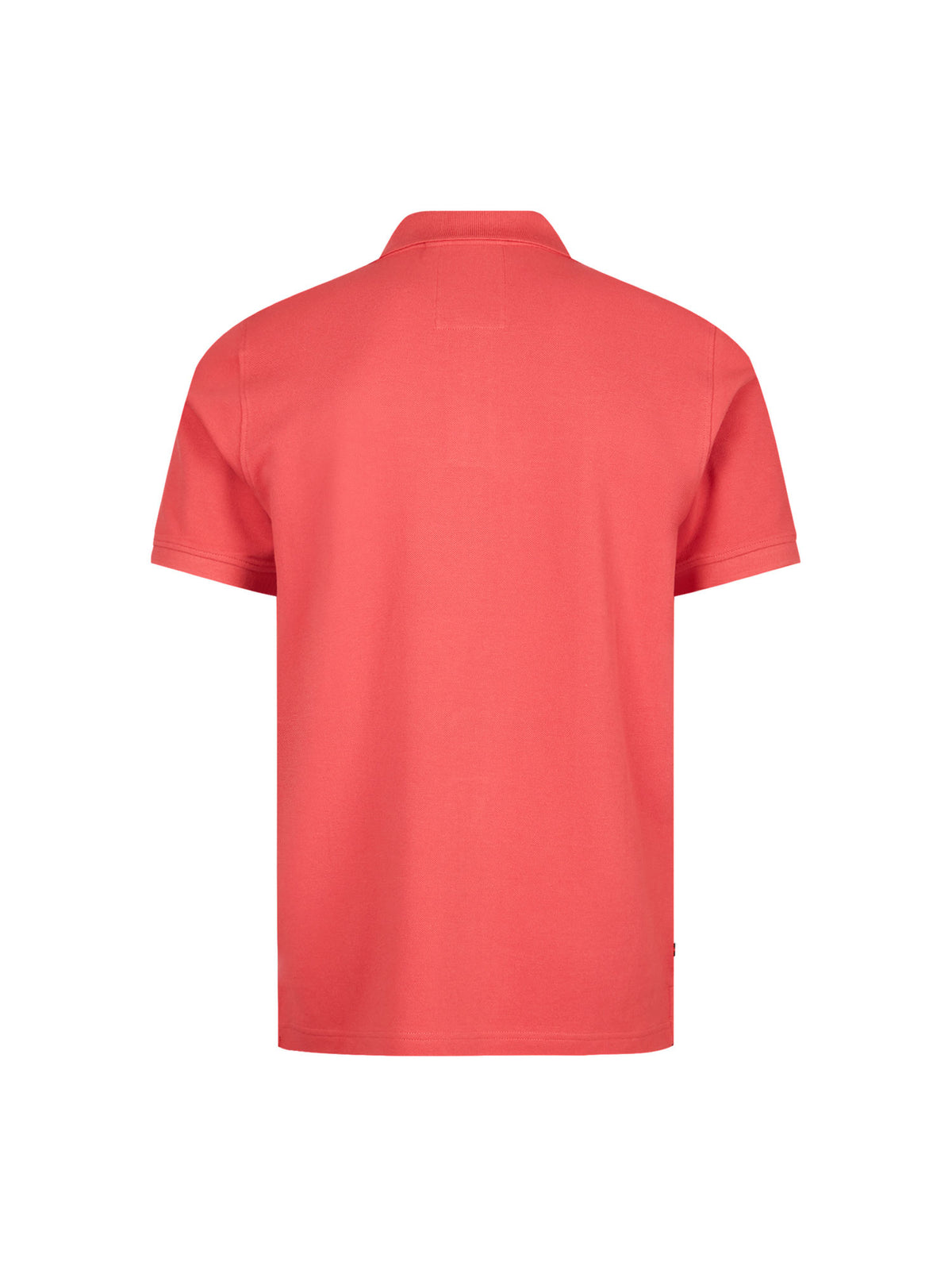 Men's red polo shirt with polo collar, back view