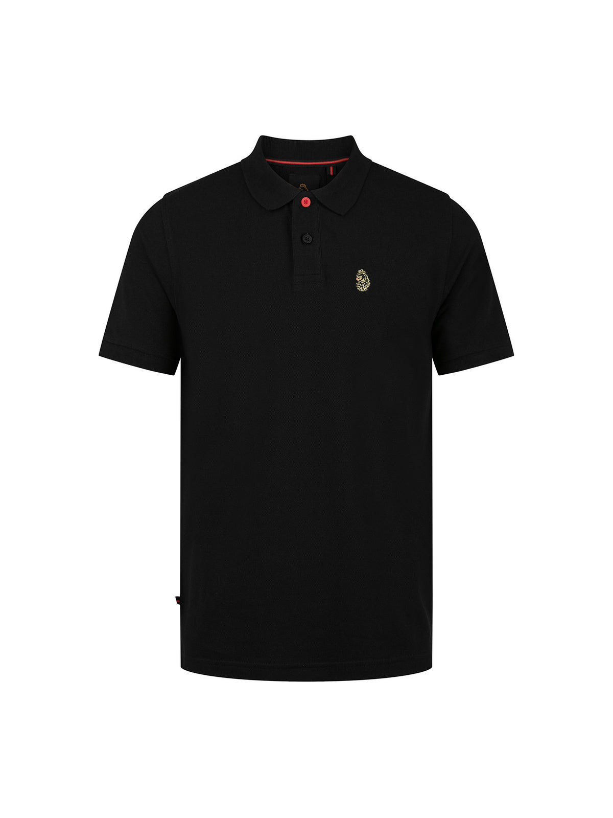 LUKE 1977 New Mead men's cotton piqué polo shirt in black with red top button and lion embroidery