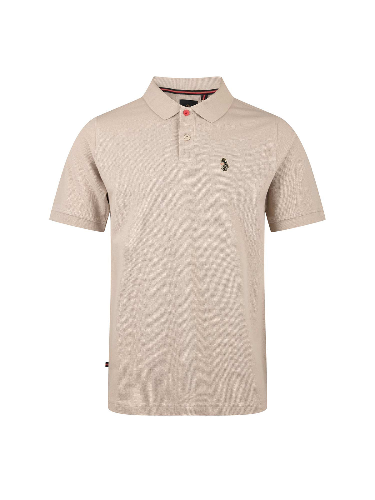 LUKE 1977 New Mead men's cotton piqué polo shirt in stone with red top button and lion embroidery