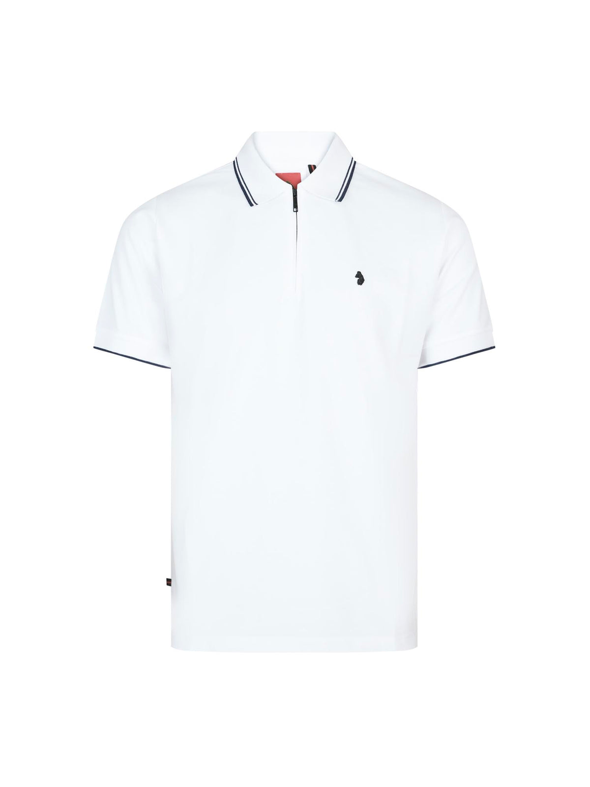 Texas Tip Cotton Pique Zip Neck Polo Shirt - White