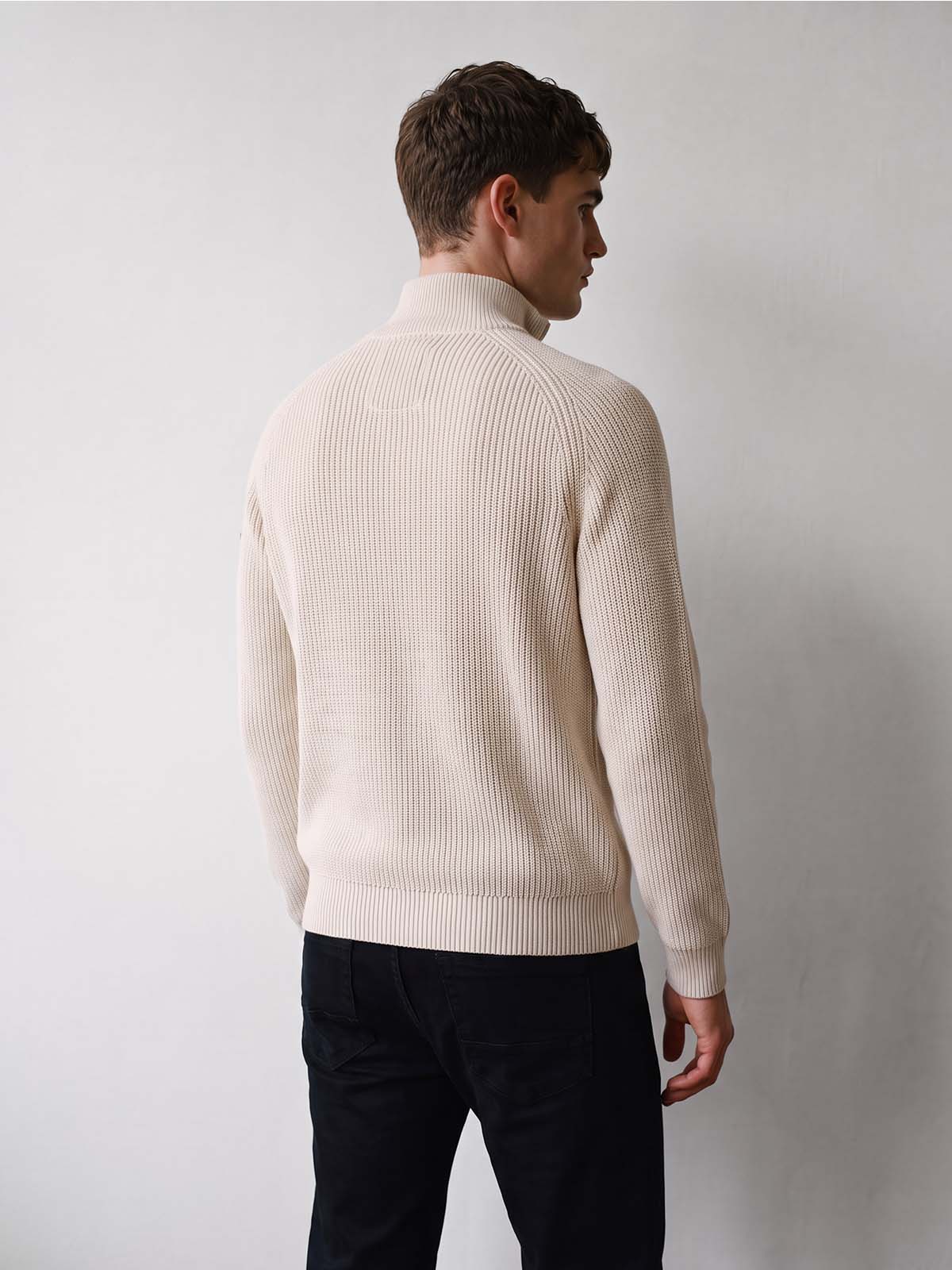Watton Plated Quarter Zip Knit - Stone Marle