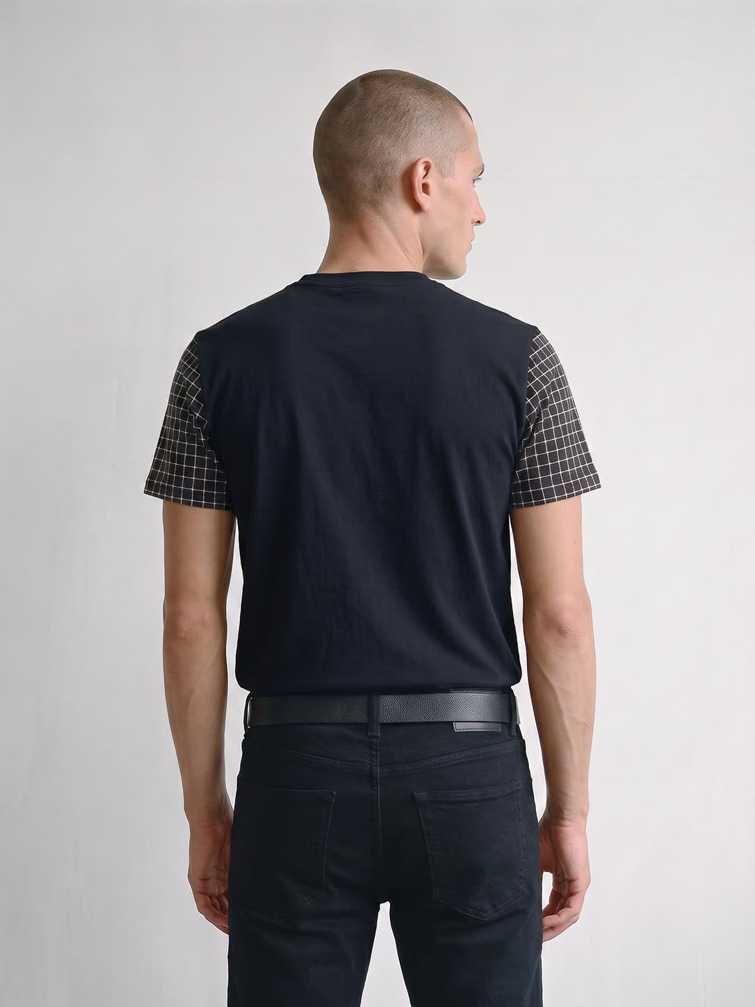 Dale Check Sleeve T-Shirt - Navy