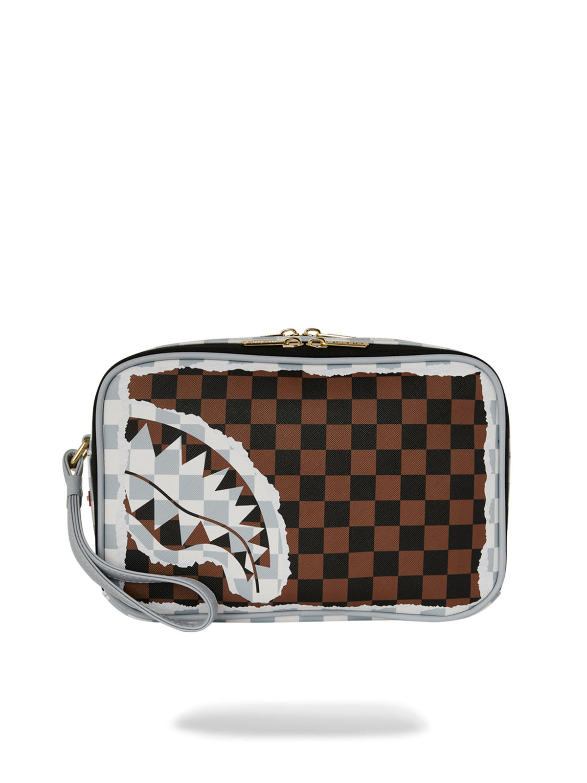 SPRAYGROUND CREAM AND BROWN TEAR CHECK TOILETRY BAG