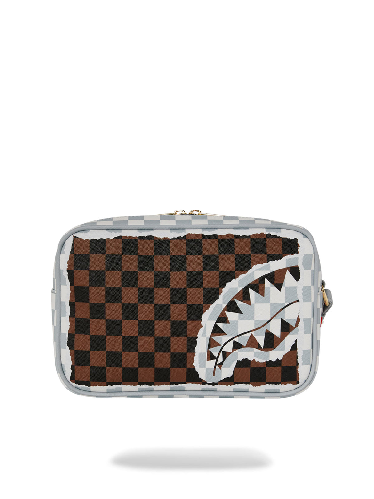 SPRAYGROUND CREAM AND BROWN TEAR CHECK TOILETRY BAG