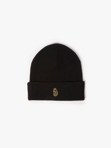 Men's black beanie.