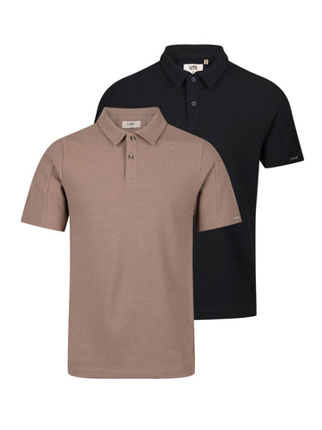 Men's black & brown polo 2 pack with classic collar.