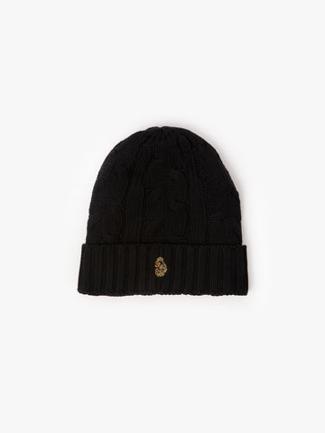 Men's black beanie.