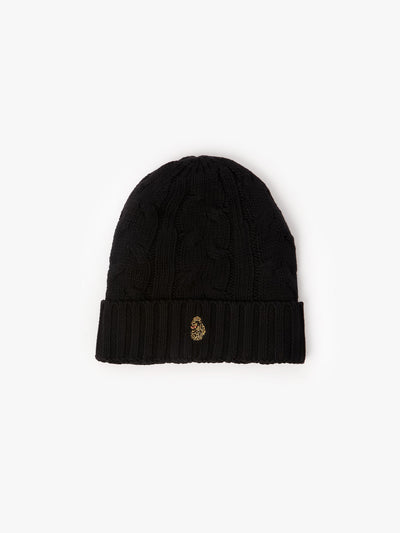 Men's black beanie.