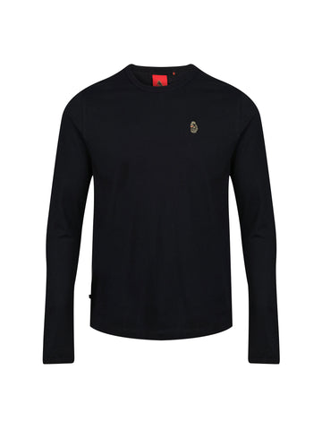 LS Trous Long Sleeve Ribbed Neck Cotton T-Shirt - Black