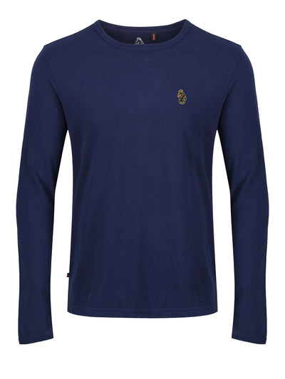 Men's navy t-shirt with crew neck and short sleeves.