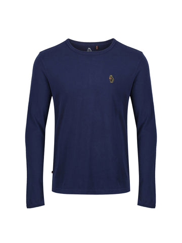 LS Trous Long Sleeve Ribbed Neck Cotton T-Shirt - Navy