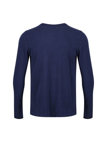 LS Trous Long Sleeve Ribbed Neck Cotton T-Shirt - Navy