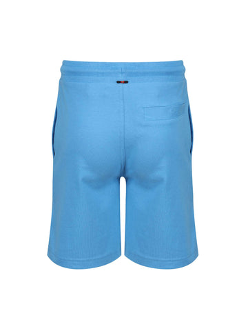 Boy's blue shorts with jersey, back view