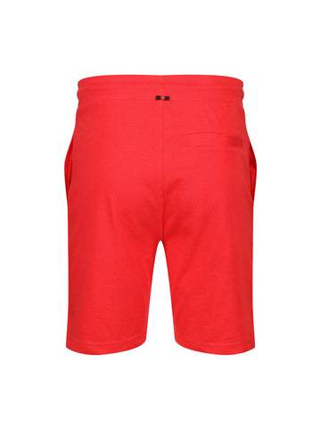 Boy's red shorts with jersey, back view