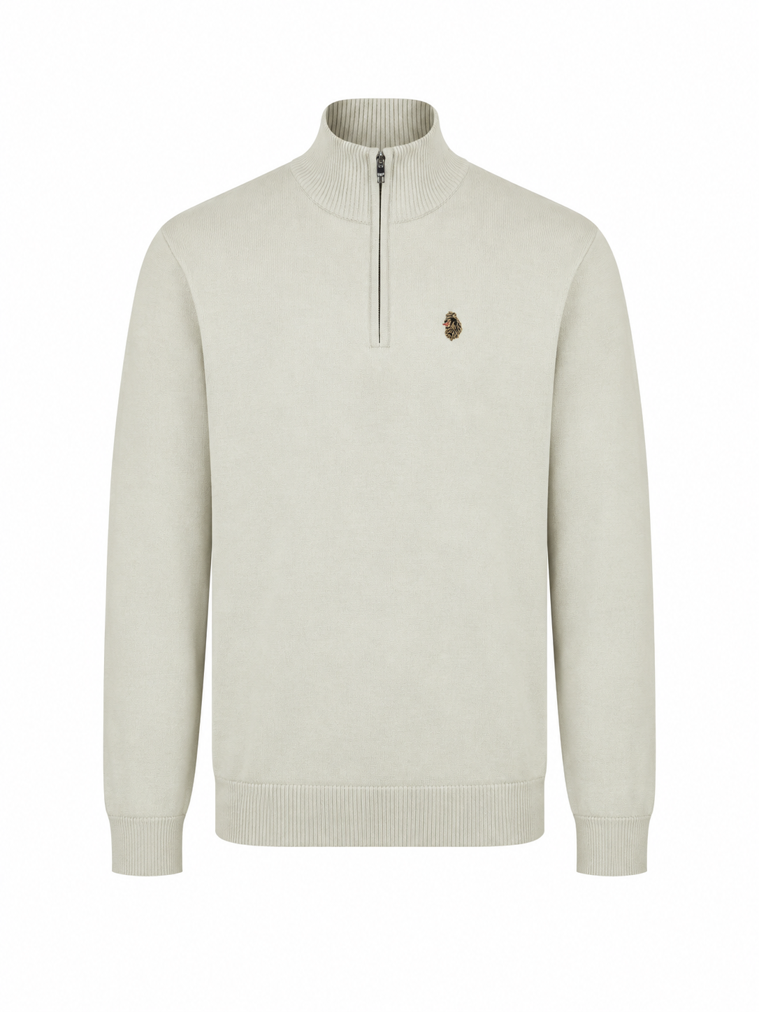 Pretender Quarter Zip Knitted Jumper - Stone