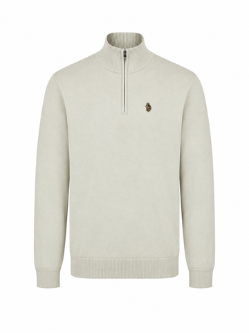 Pretender Quarter Zip Knitted Jumper - Stone