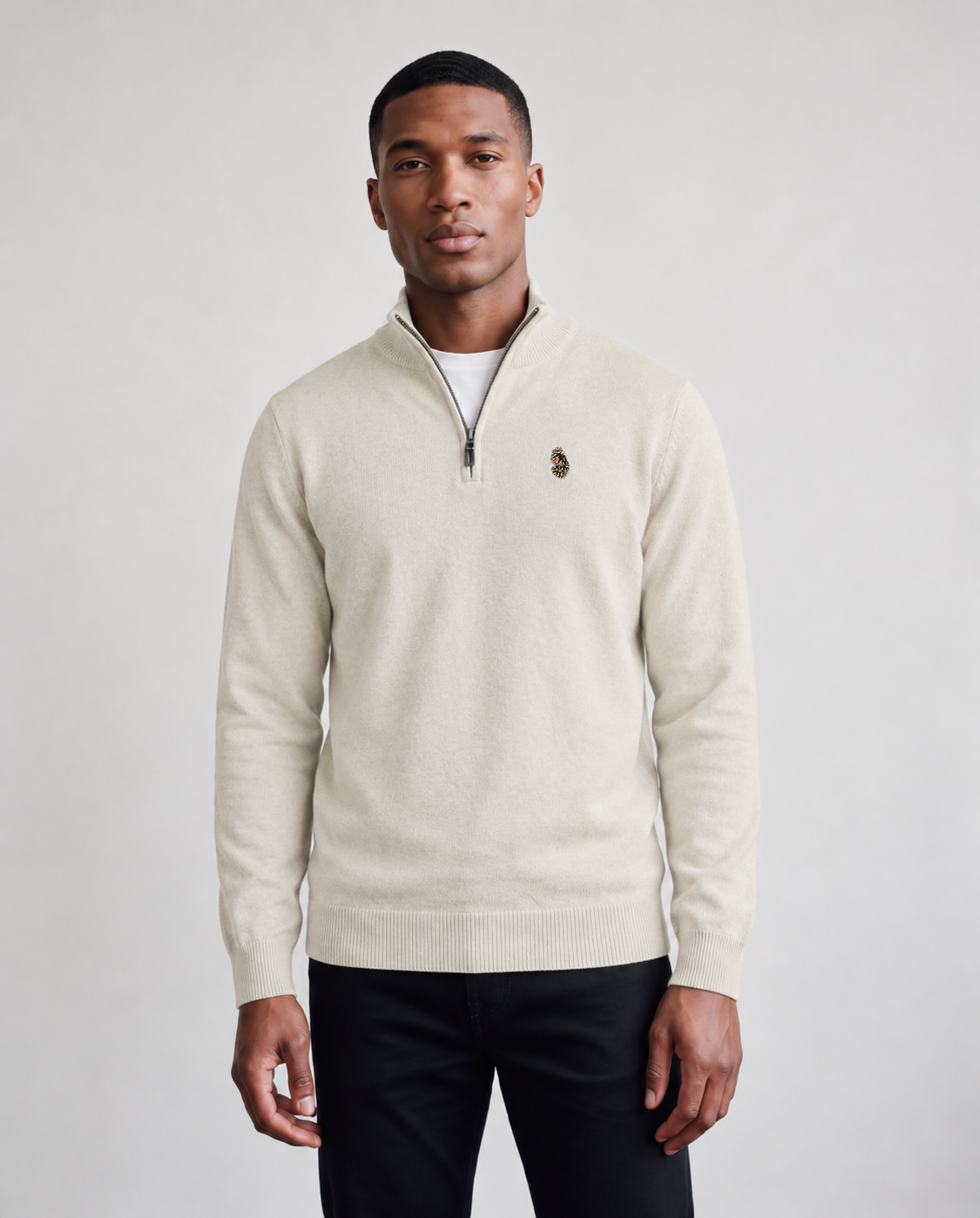 Pretender Quarter Zip Knitted Jumper - Stone