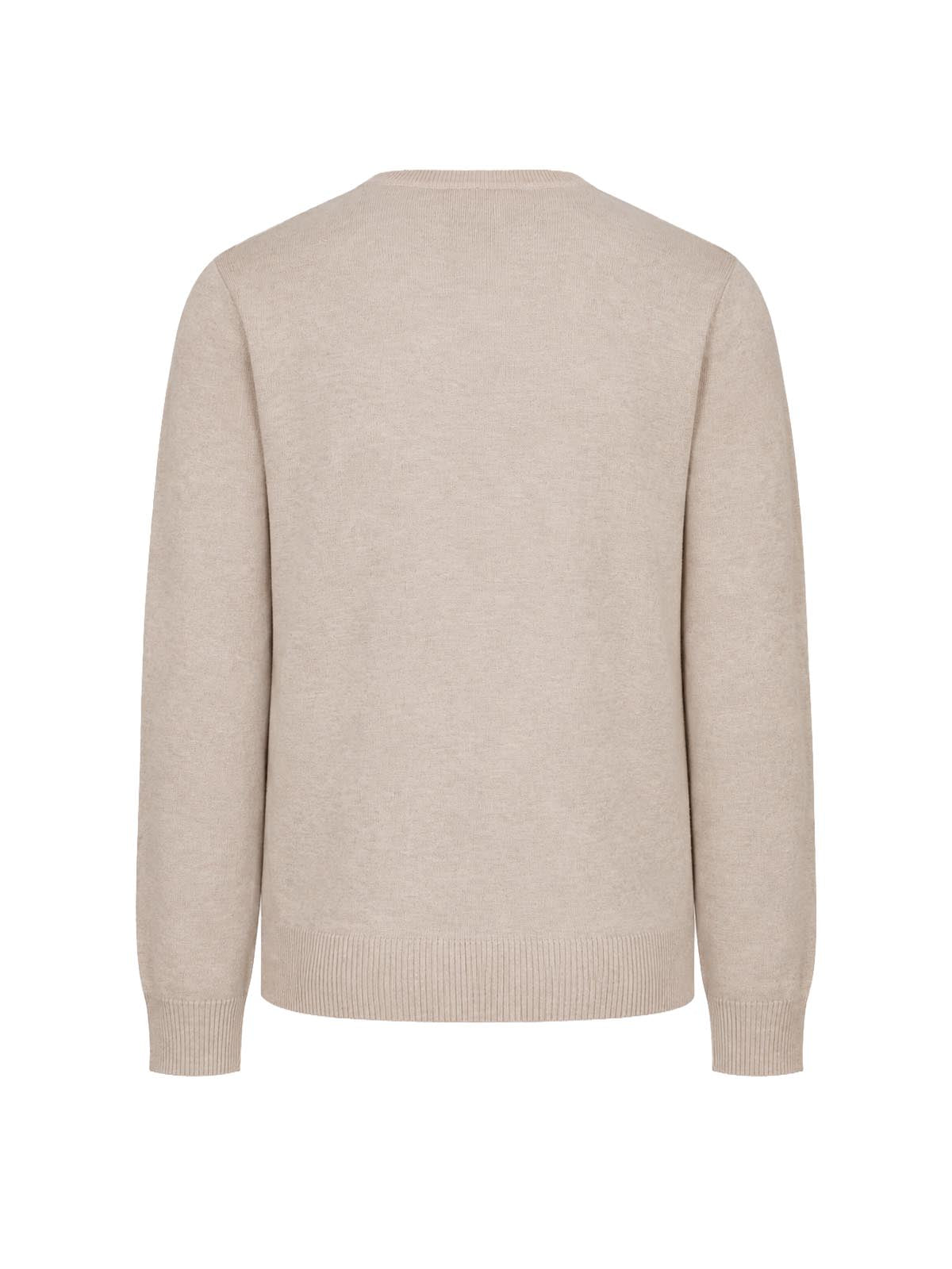 Back of stone marle LUKE 1977 Gerard knitted jumper with rib cuffs and hem