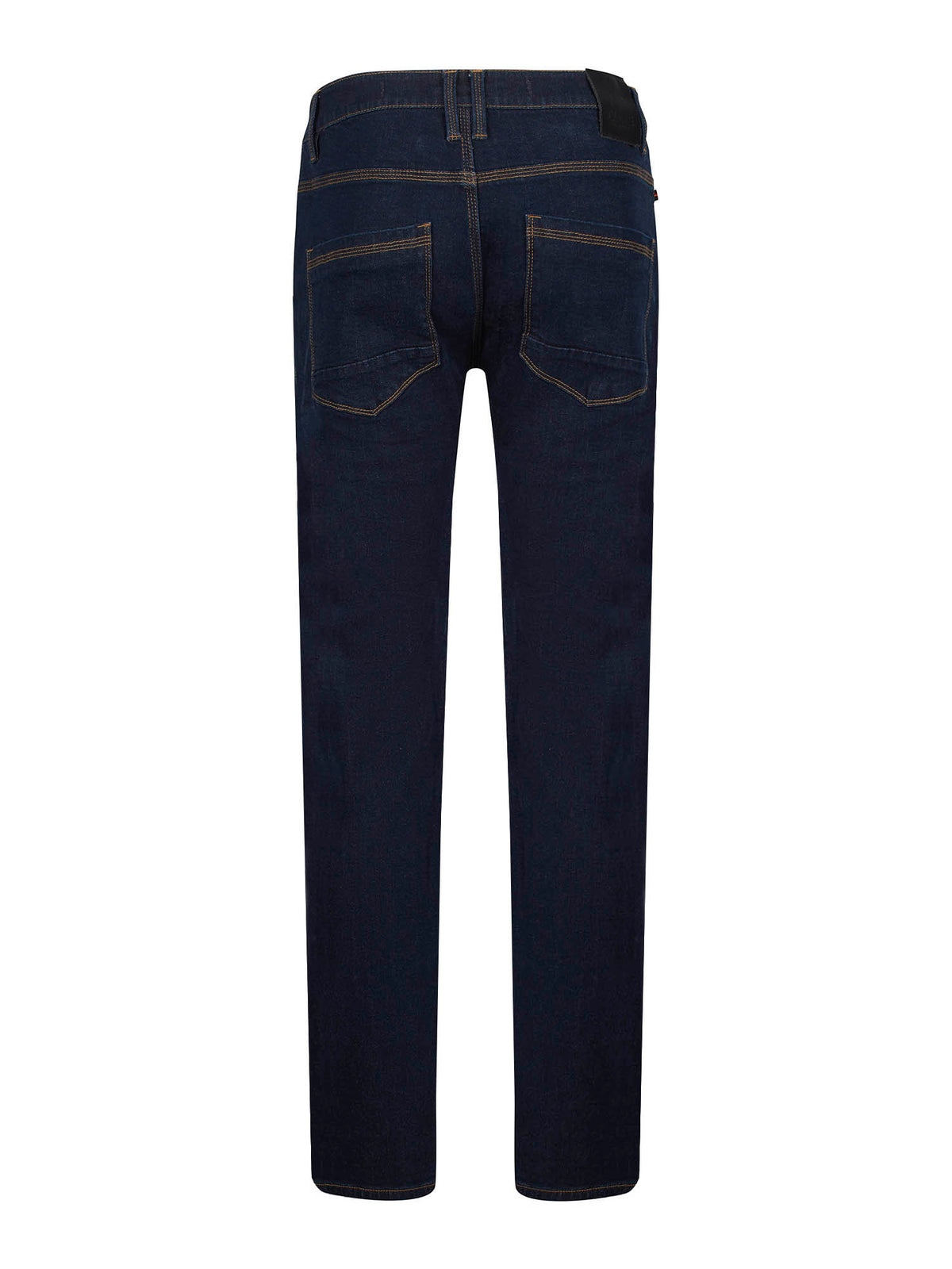 Men's dark blue jeans, back view.