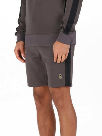 Men's grey shorts with drawstring waistband.