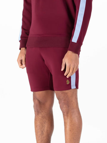 Men's red shorts with drawstring waistband.