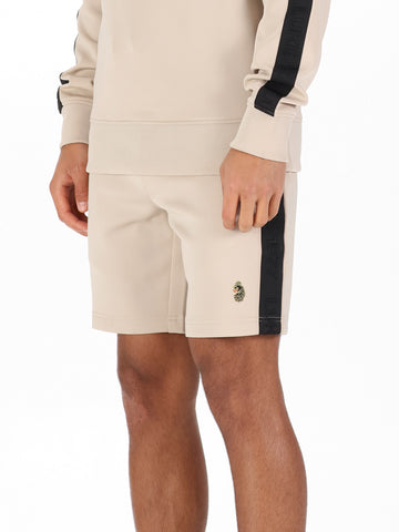 Men's beige shorts with drawstring waistband.