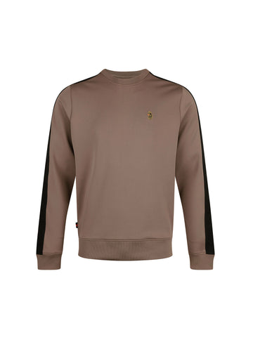 Boy's brown sweatshirt with crew neck and tricot, front view