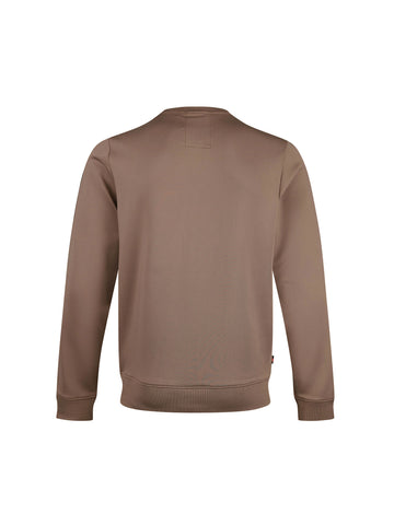 Boy's brown sweatshirt with crew neck and tricot, back view