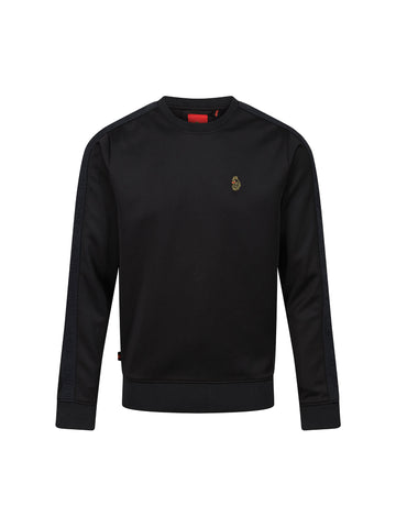 Boy's black sweatshirt with crew neck and tricot, front view