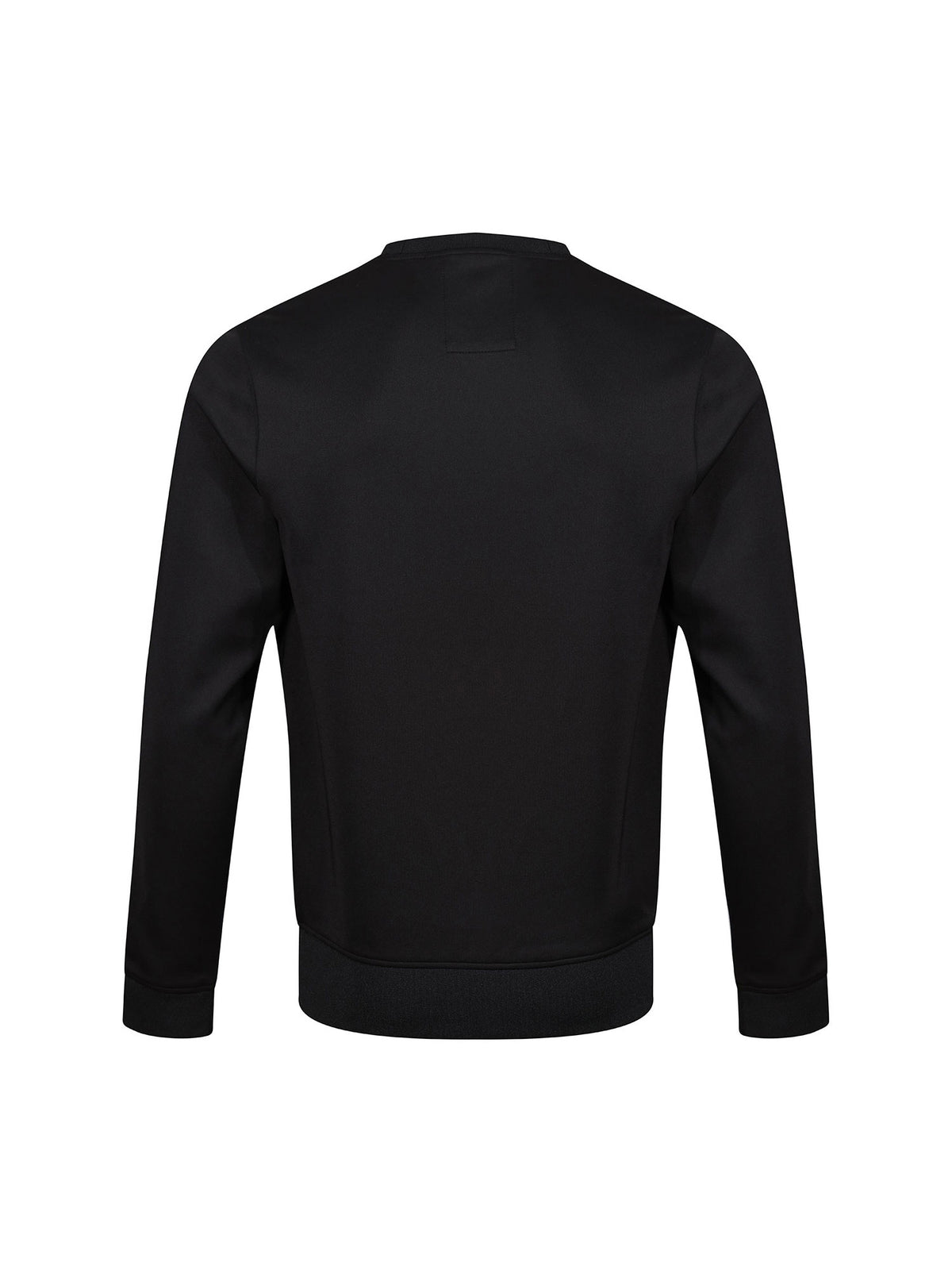 Boy's black sweatshirt with crew neck and tricot, back view