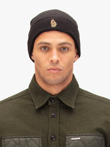 Men's black beanie.