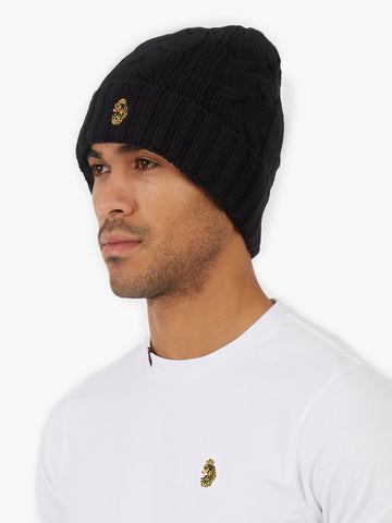Men's black beanie.
