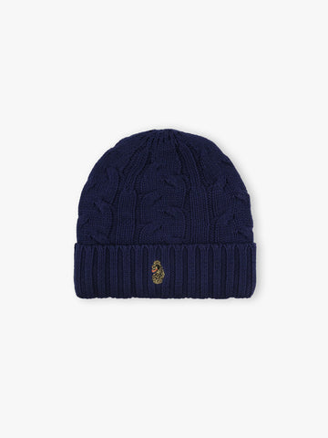 Men's navy beanie.